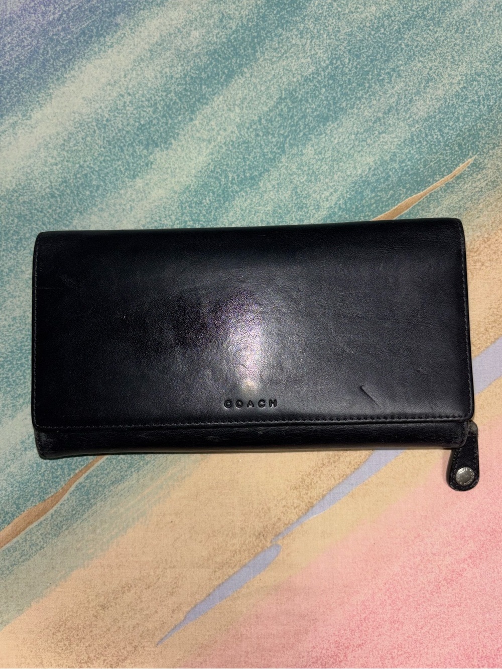 Coach vintage black leather checkbook wallet legacy 3trifold wallet